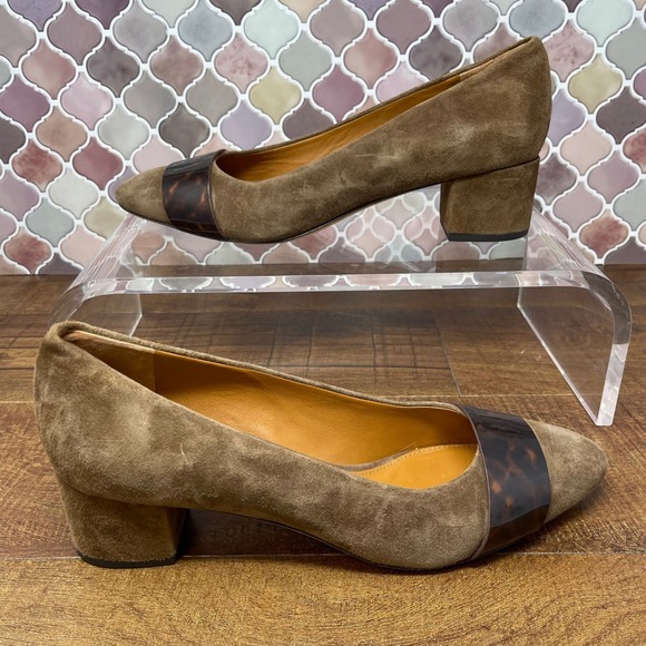 J. McLaughlin Ciara Suede Tortoiseshell Block Heel Pumps- Toasted Coconut - 10 - Picture 1 of 16